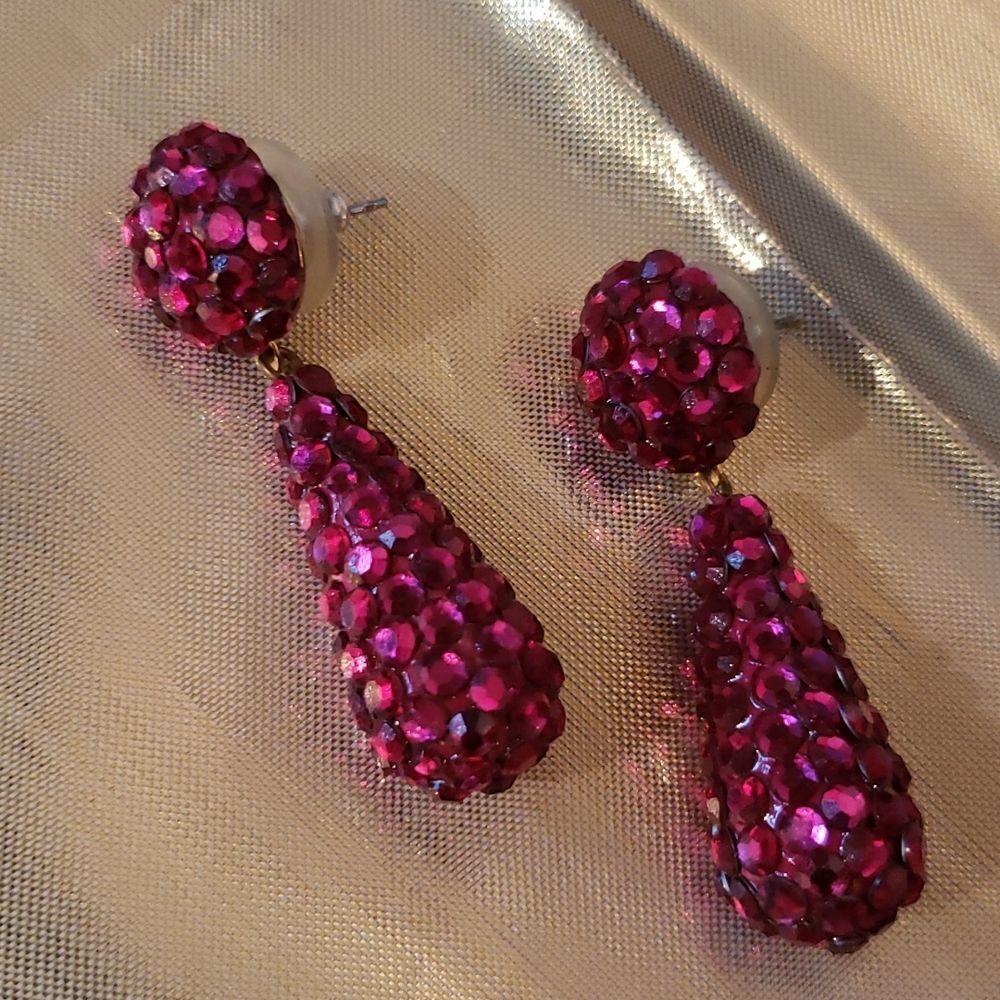 Disco Clay Ball Magenta Crystal Dangling Earrings